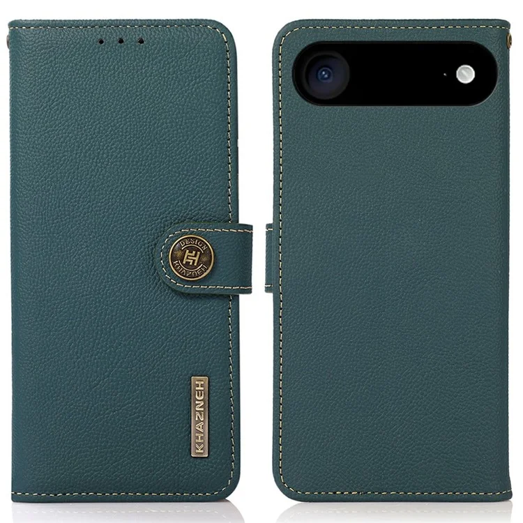 KHAZNEH for iPhone 17 Air Case Genuine Cow Leather RFID Blocking Wallet Phone Cover - Green