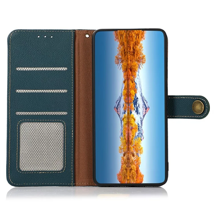 KHAZNEH for iPhone 17 Air Case Genuine Cow Leather RFID Blocking Wallet Phone Cover - Green