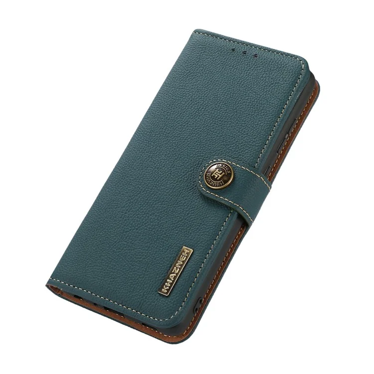 KHAZNEH for iPhone 17 Air Case Genuine Cow Leather RFID Blocking Wallet Phone Cover - Green