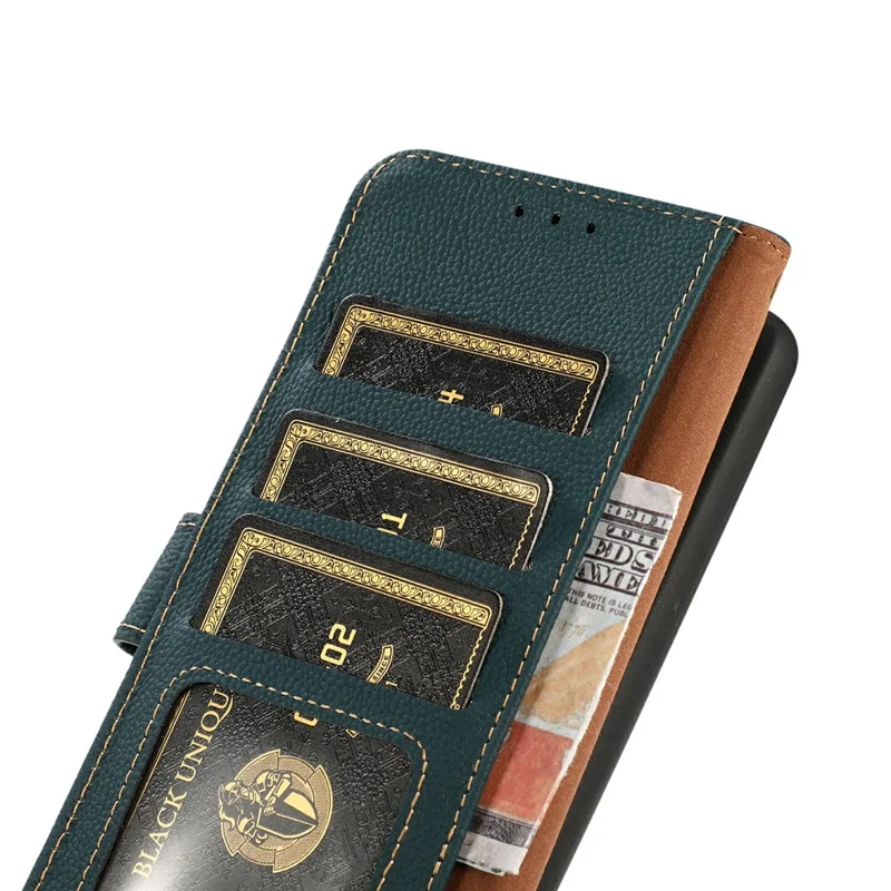 KHAZNEH for iPhone 17 Pro Max Case Genuine Cow Leather RFID Blocking Wallet Phone Cover - Green