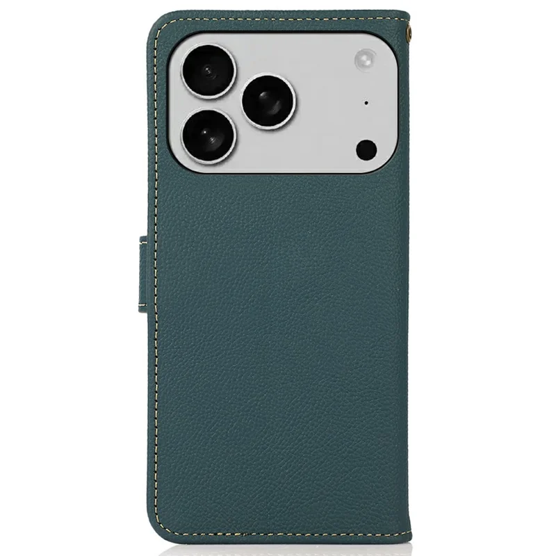 KHAZNEH for iPhone 17 Pro Max Case Genuine Cow Leather RFID Blocking Wallet Phone Cover - Green