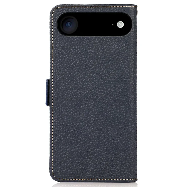 KHAZNEH for iPhone 17 Air Phone Case RFID Blocking Wallet Litchi Texture Genuine Cow Leather Cover - Blue