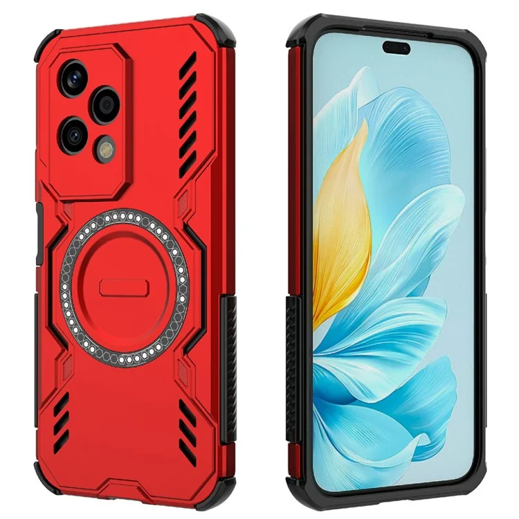 For Honor 200 Lite Magnetic Case Butterfly Armor Hollow Heat Dissipation PC + TPU Phone Cover - Red