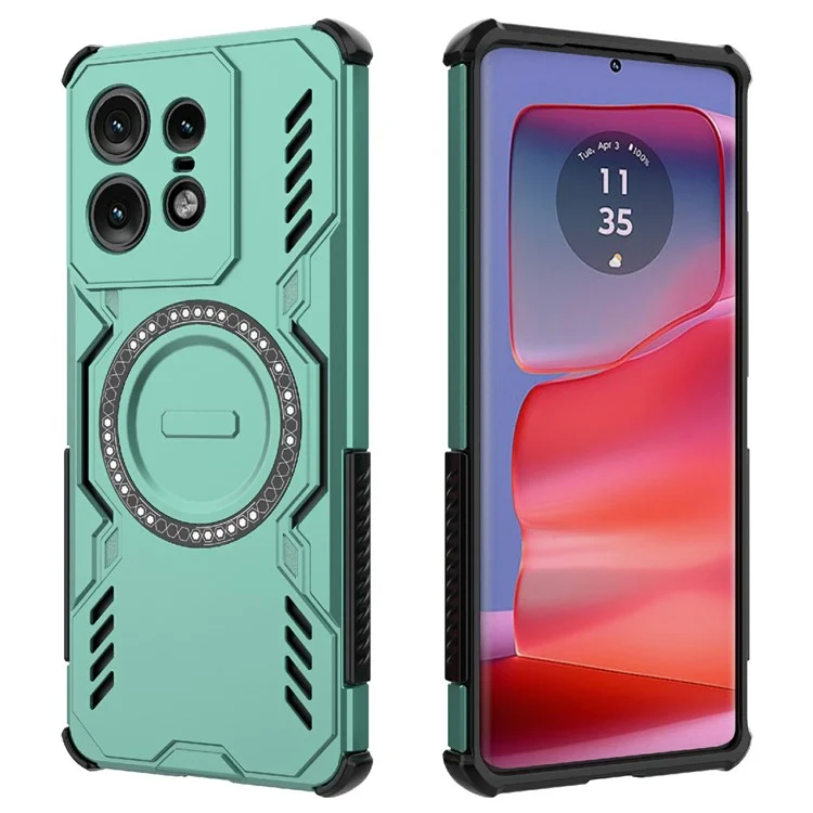 For Motorola Edge 50 Pro 5G Magnetic Case Butterfly Armor Hollow Heat Dissipation PC + TPU Phone Cover - Green