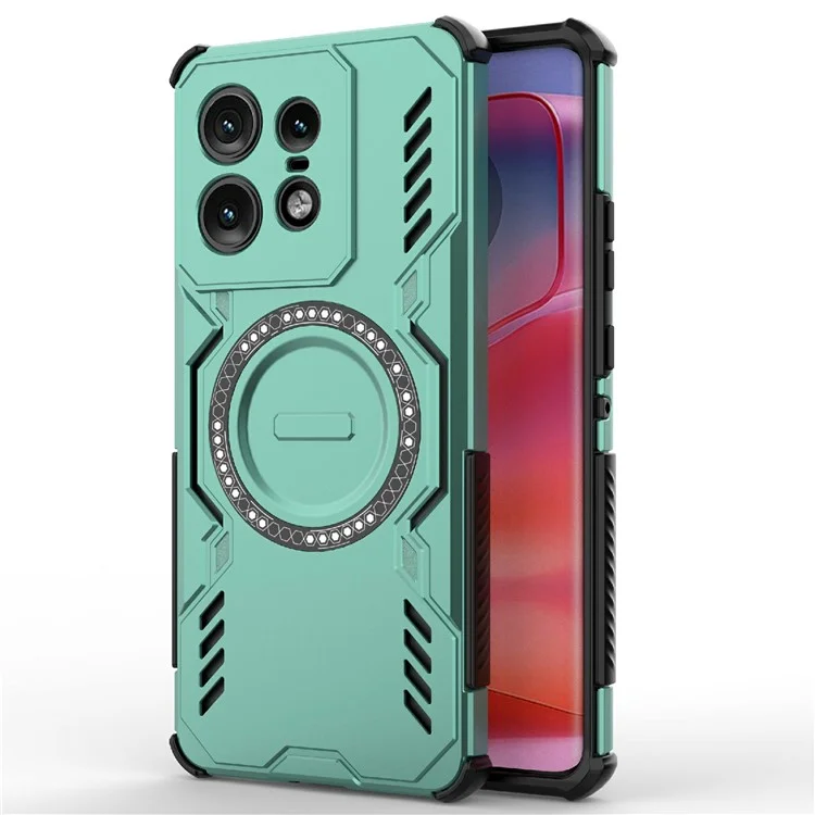 For Motorola Edge 50 Pro 5G Magnetic Case Butterfly Armor Hollow Heat Dissipation PC + TPU Phone Cover - Green