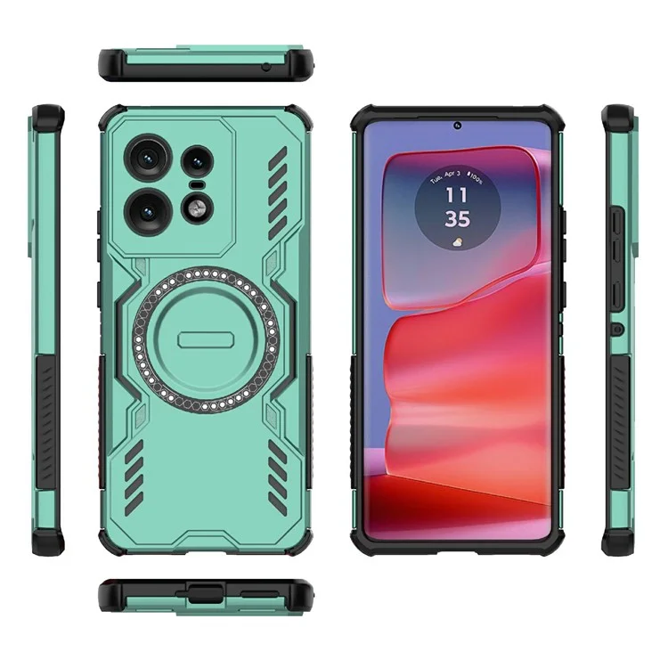 For Motorola Edge 50 Pro 5G Magnetic Case Butterfly Armor Hollow Heat Dissipation PC + TPU Phone Cover - Green