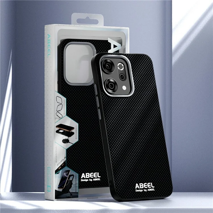 ABEEL per Cover Oppo Reno14 Pro 5G Compatibile con MagSafe, Cover per Telefono in PC TPU e Lega di Alluminio con Stampa Effetto Pelle - Nero