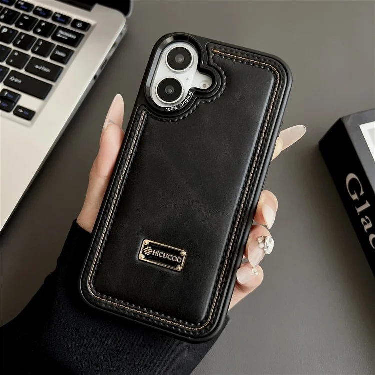 Étui pour iPhone 16 en PC + cuir PU antichoc Coque arrière de téléphone - Noir