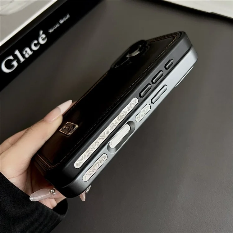 Étui pour iPhone 16 en PC + cuir PU antichoc Coque arrière de téléphone - Noir