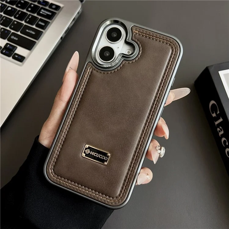 Cover per iPhone 16 in PC + Pelle PU Antiurto - Caffè