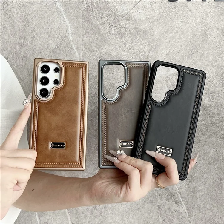 Étui pour Samsung Galaxy S25 Ultra en PC + Cuir PU Antichoc pour Téléphone - Café