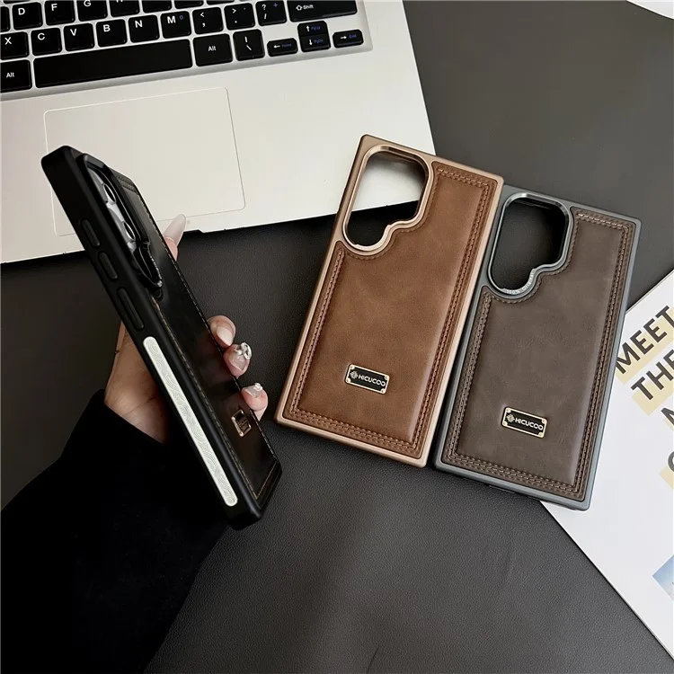 Étui pour Samsung Galaxy S25 Ultra en PC + Cuir PU Antichoc pour Téléphone - Café