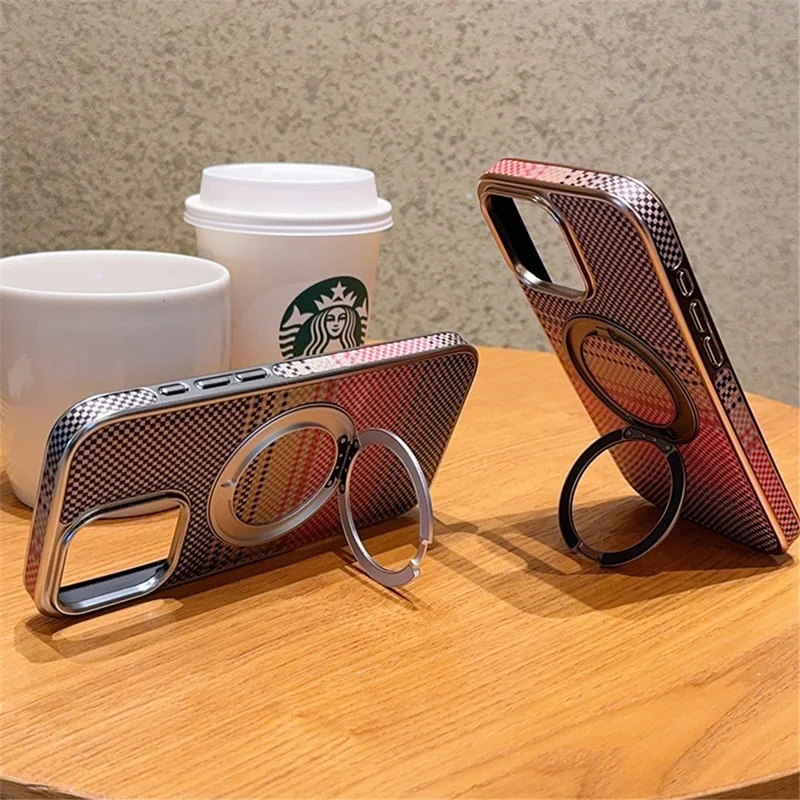For iPhone 16 Pro Magnetic Case Kickstand Electroplated PC + PU Leather Phone Back Cover - Silver