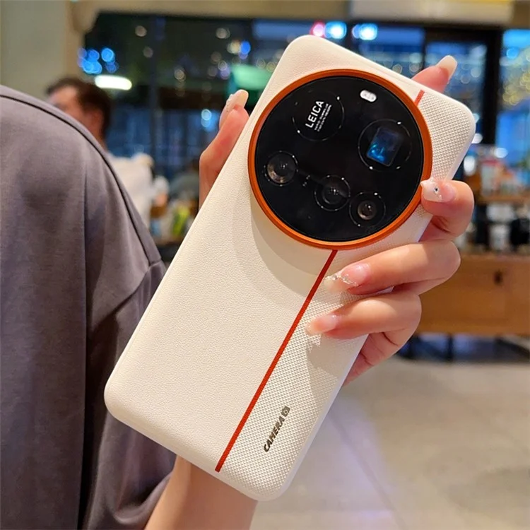 Étui pour Xiaomi 15 Ultra Hybride PC + Cuir PU avec Bague de Lentille Métallique / Boutons - Blanc