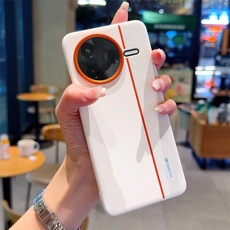 Pour Xiaomi Redmi K80 5G / Poco F7 Pro 5G Étui de Combinaison PC + Cuir PU Coque Arrière de Téléphone avec Bague de Lentille Métallique / Boutons - Blanc