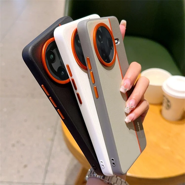 Pour Xiaomi Redmi K80 5G / Poco F7 Pro 5G Étui de Combinaison PC + Cuir PU Coque Arrière de Téléphone avec Bague de Lentille Métallique / Boutons - Blanc