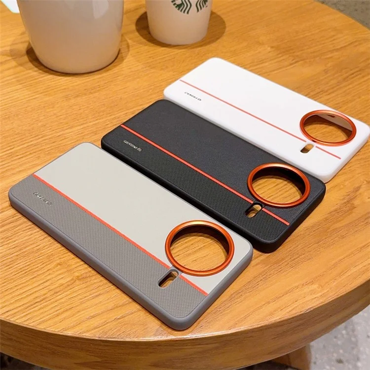 Pour Xiaomi Redmi K80 5G / Poco F7 Pro 5G Étui de Combinaison PC + Cuir PU Coque Arrière de Téléphone avec Bague de Lentille Métallique / Boutons - Blanc