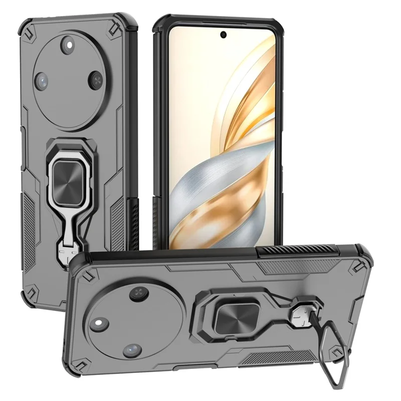For Honor X60 5G Case Rotatable Ring Kickstand PC + TPU Shockproof Phone Cover - Black