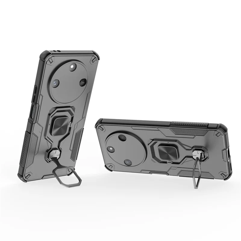 For Honor X60 5G Case Rotatable Ring Kickstand PC + TPU Shockproof Phone Cover - Black