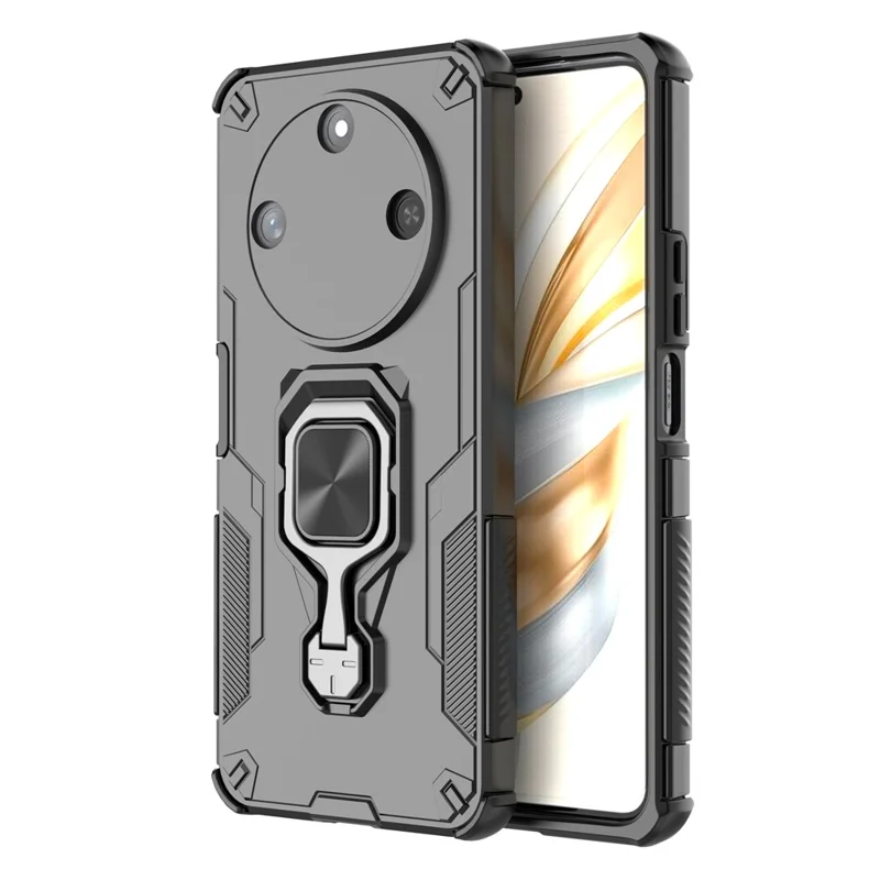 For Honor X60 5G Case Rotatable Ring Kickstand PC + TPU Shockproof Phone Cover - Black