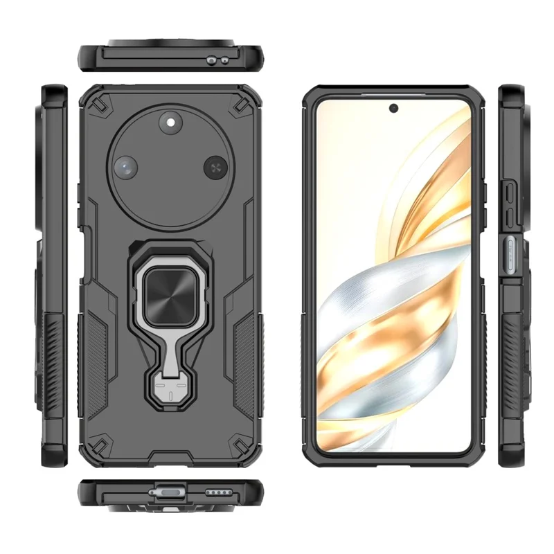 For Honor X60 5G Case Rotatable Ring Kickstand PC + TPU Shockproof Phone Cover - Black