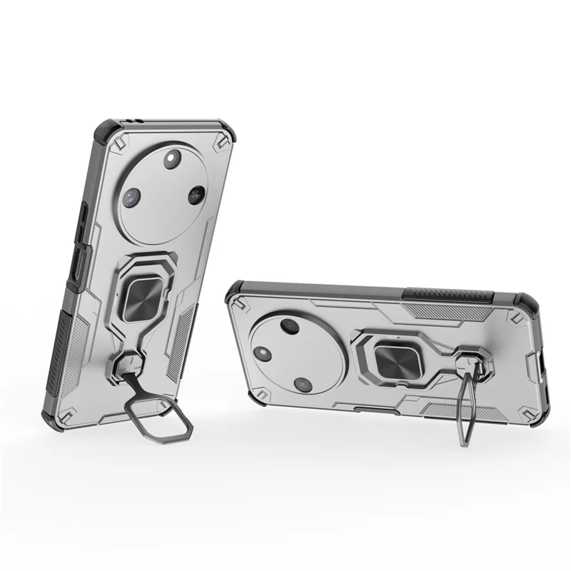 For Honor X60 5G Case Rotatable Ring Kickstand PC + TPU Shockproof Phone Cover - Titanium Grey