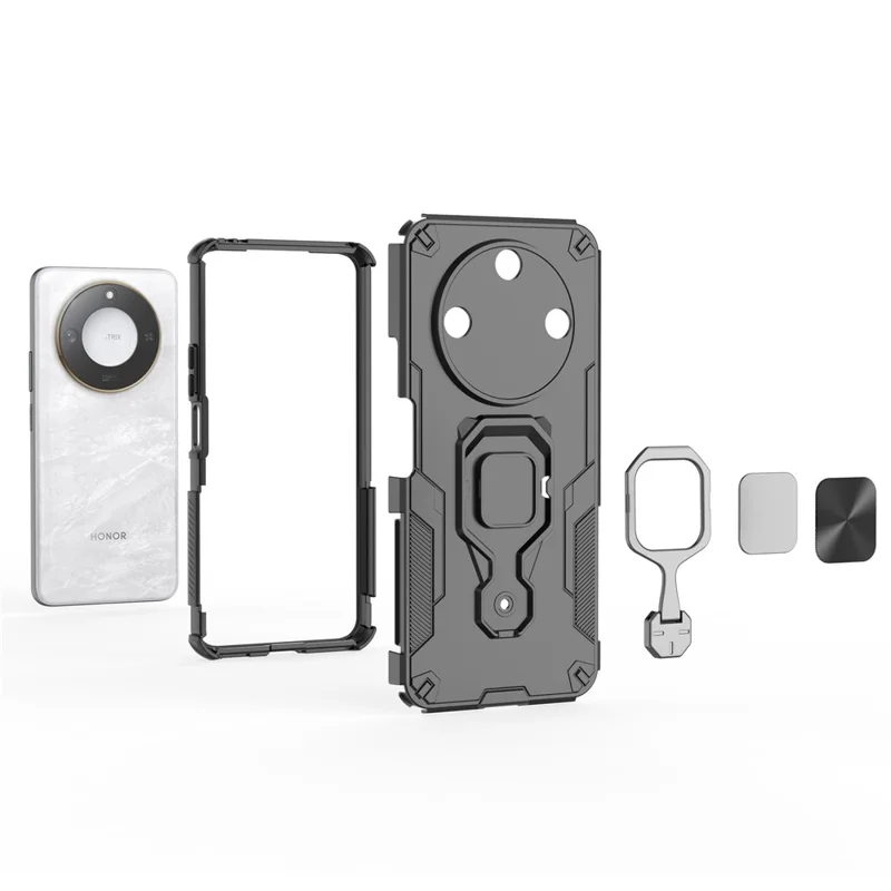 For Honor X60 5G Case Rotatable Ring Kickstand PC + TPU Shockproof Phone Cover - Titanium Grey