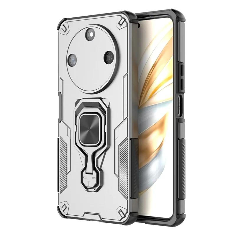 For Honor X60 5G Case Rotatable Ring Kickstand PC + TPU Shockproof Phone Cover - Titanium Grey
