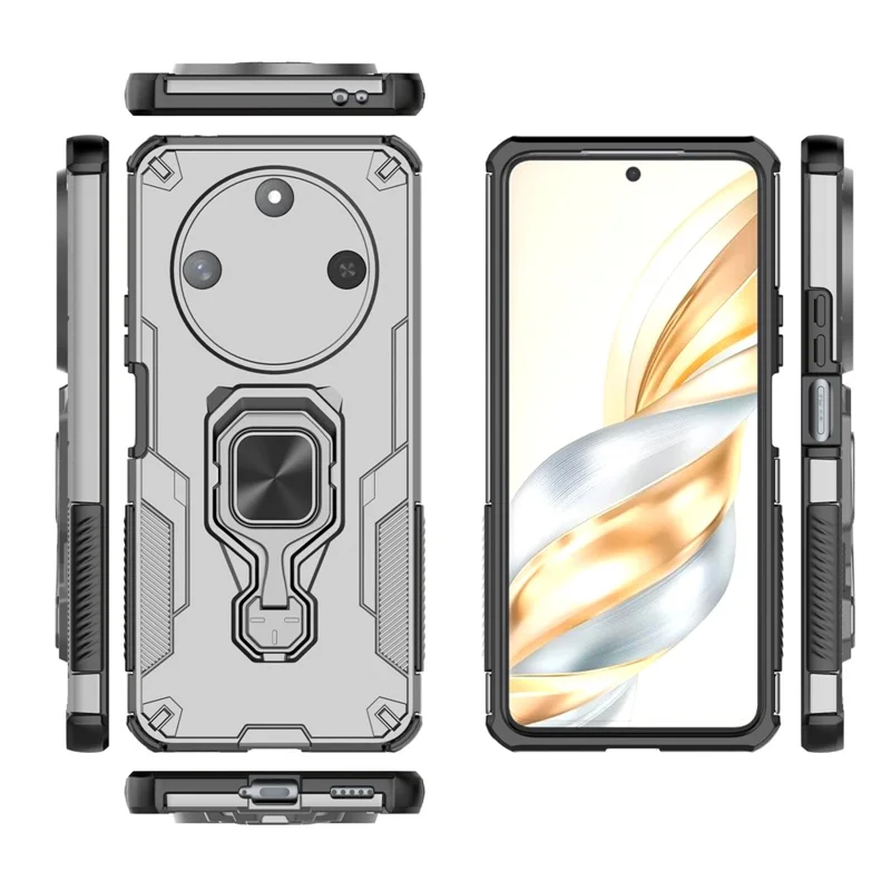 For Honor X60 5G Case Rotatable Ring Kickstand PC + TPU Shockproof Phone Cover - Titanium Grey