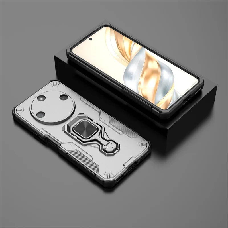 For Honor X60 5G Case Rotatable Ring Kickstand PC + TPU Shockproof Phone Cover - Titanium Grey