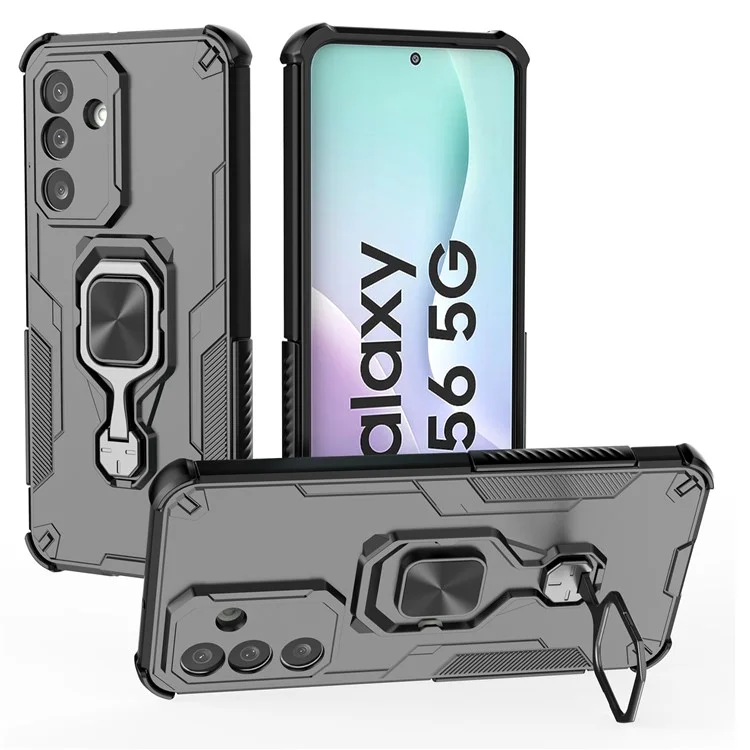 Capa para Samsung Galaxy M56 5G com Anel Giratório e Suporte Dobrável, PC + TPU à Prova de Choque - Preto