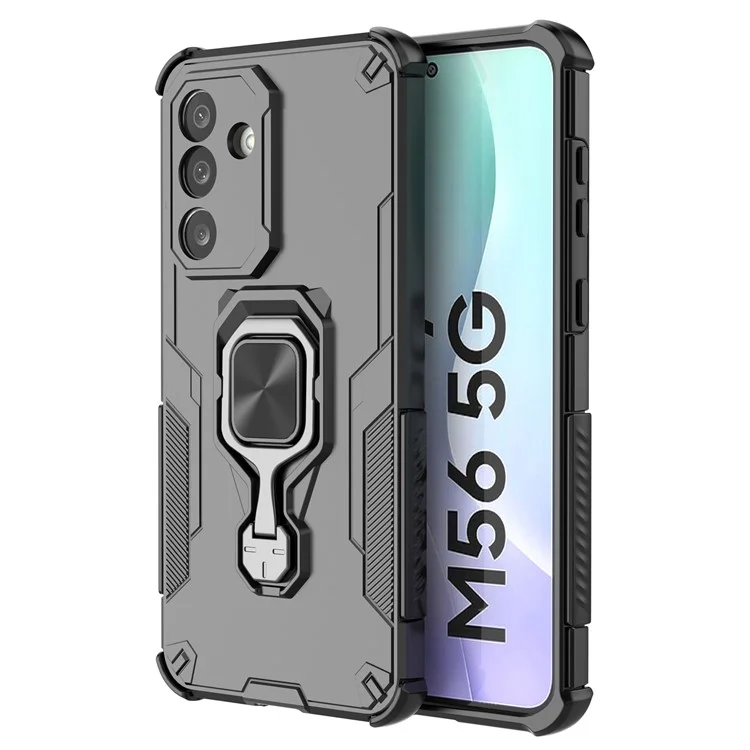 Capa para Samsung Galaxy M56 5G com Anel Giratório e Suporte Dobrável, PC + TPU à Prova de Choque - Preto