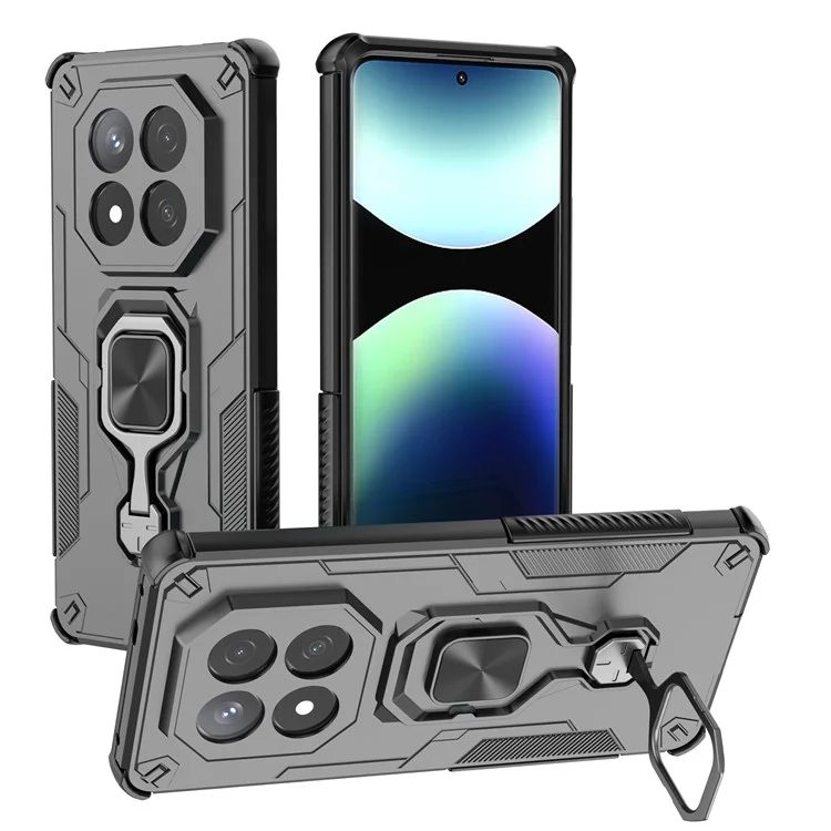 Funda para Xiaomi Redmi Note 14 Pro+ 5G con Anillo Giratorio y Soporte Plegable, Carcasa Híbrida PC + TPU Antigolpes - Negro