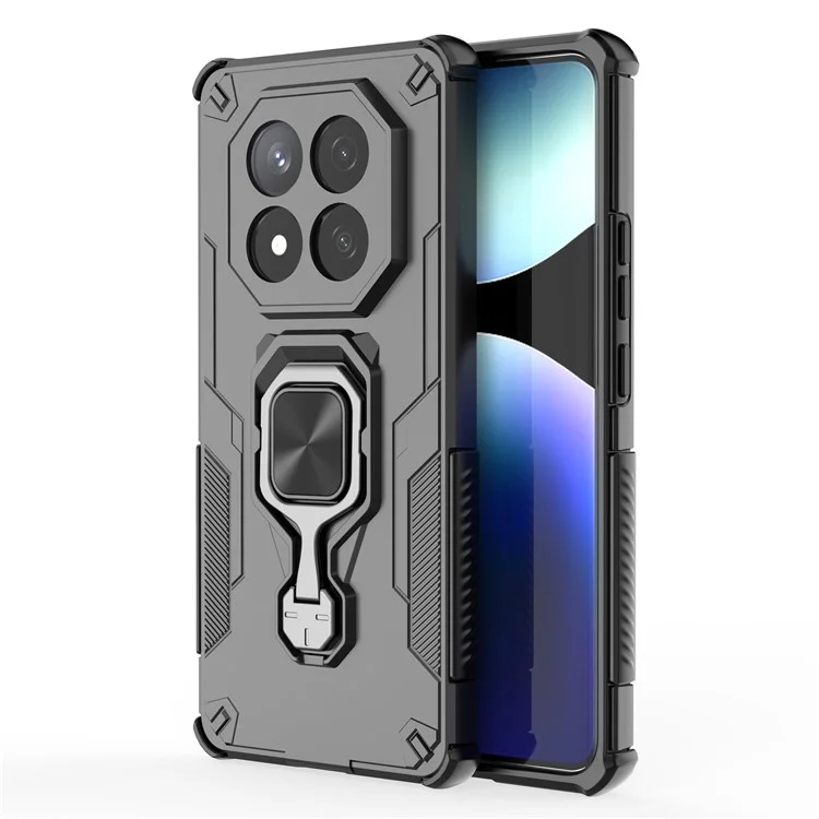 Funda para Xiaomi Redmi Note 14 Pro+ 5G con Anillo Giratorio y Soporte Plegable, Carcasa Híbrida PC + TPU Antigolpes - Negro