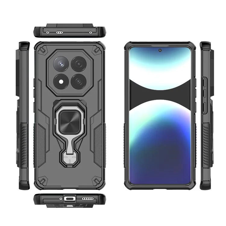Funda para Xiaomi Redmi Note 14 Pro+ 5G con Anillo Giratorio y Soporte Plegable, Carcasa Híbrida PC + TPU Antigolpes - Negro