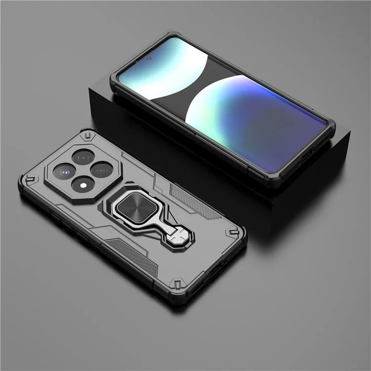 Funda para Xiaomi Redmi Note 14 Pro+ 5G con Anillo Giratorio y Soporte Plegable, Carcasa Híbrida PC + TPU Antigolpes - Negro