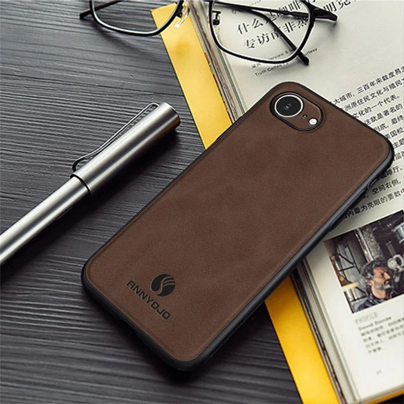 ANNYOJO For iPhone 16e Case PU Leather + PC + TPU Anti Drop Phone Back Cover - Black