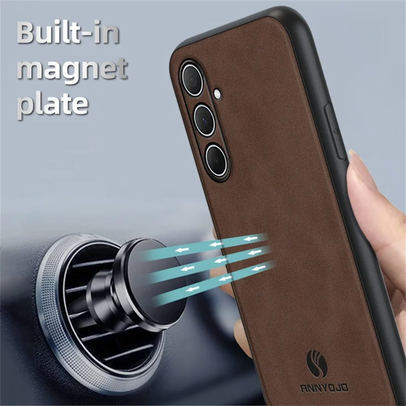 Capa ANNYOJO para Samsung Galaxy A56 5G em Couro PU + PC + TPU Antiderrapante para Celular - Preto