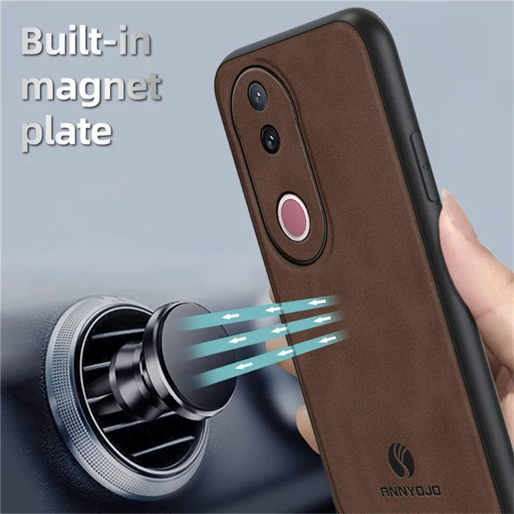 Funda ANNYOJO para vivo V50 5G de Cuero PU + PC + TPU Antigolpes para Móvil - Marrón