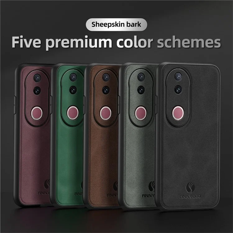 Funda ANNYOJO para vivo V50 5G de Cuero PU + PC + TPU Antigolpes para Móvil - Marrón