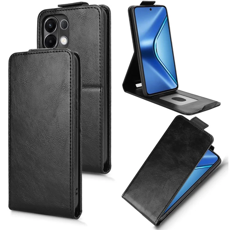 Чехол для Oppo K13 5G / K12s с подставкой, магнитной застежкой, вертикальной откидной крышкой из кожи с отделением для карт - Черный