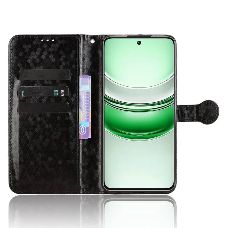 Wallet Case For Realme 14x 5G  /  V70s 5G  /  V70 5G Dot Pattern Imprint PU Leather Phone Cover - Black