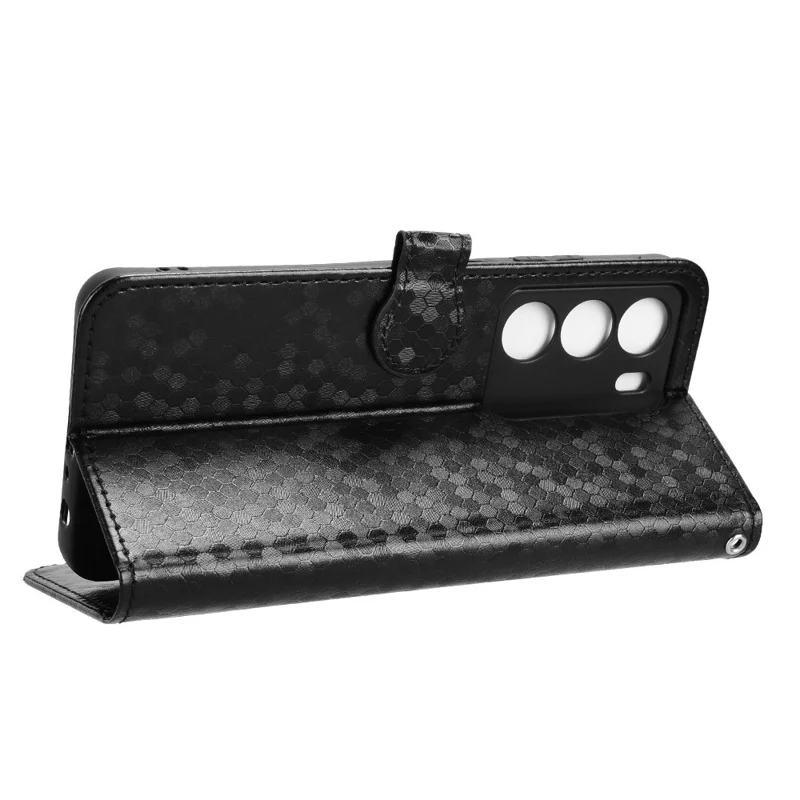 Wallet Case For Realme 14x 5G  /  V70s 5G  /  V70 5G Dot Pattern Imprint PU Leather Phone Cover - Black