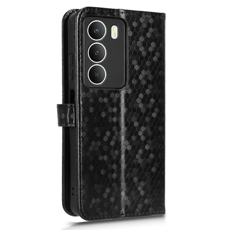 Wallet Case For Realme 14x 5G  /  V70s 5G  /  V70 5G Dot Pattern Imprint PU Leather Phone Cover - Black
