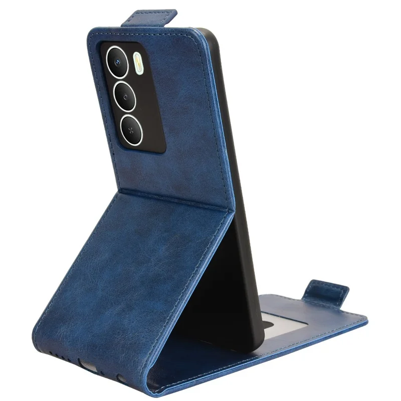 Capa de Couro Flip Vertical com Suporte para Realme 14x 5G / V70s 5G / V70 5G, Fecho Magnético e Porta-cartões - Azul Escuro