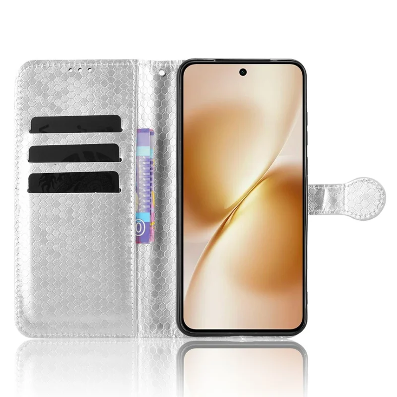 For vivo X200s 5G Wallet Case Dot Pattern Imprint PU Leather Phone Cover - Silver