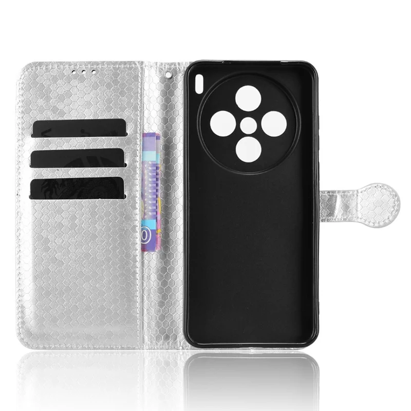 For vivo X200s 5G Wallet Case Dot Pattern Imprint PU Leather Phone Cover - Silver