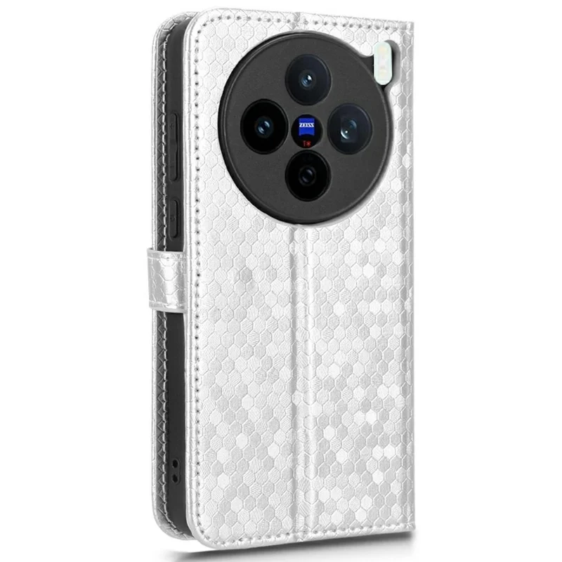 For vivo X200s 5G Wallet Case Dot Pattern Imprint PU Leather Phone Cover - Silver