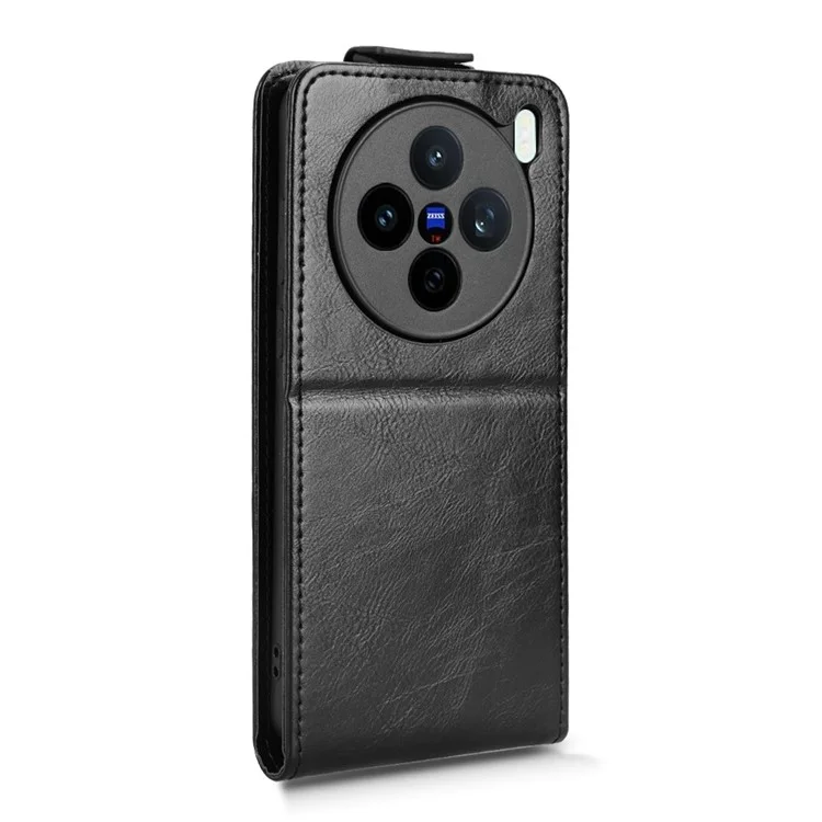 Für vivo X200s 5G Ständer Hülle Magnetverschluss Vertikale Klapphülle aus Leder mit Kartenfach - Schwarz