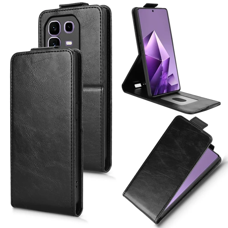 For Infinix Note 50 Pro+ 5G Stand Case Magnetic Clasp Vertical Flip Leather Phone Cover with Card Holder - Black